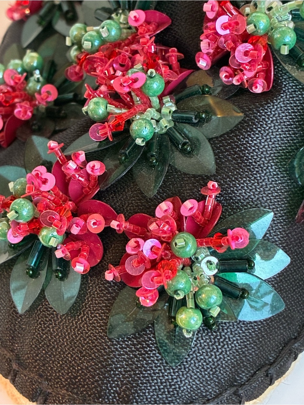 Dior Black Espadrilles with Pink & Green Sequin Floral Embellishments - Picture 7 of 7